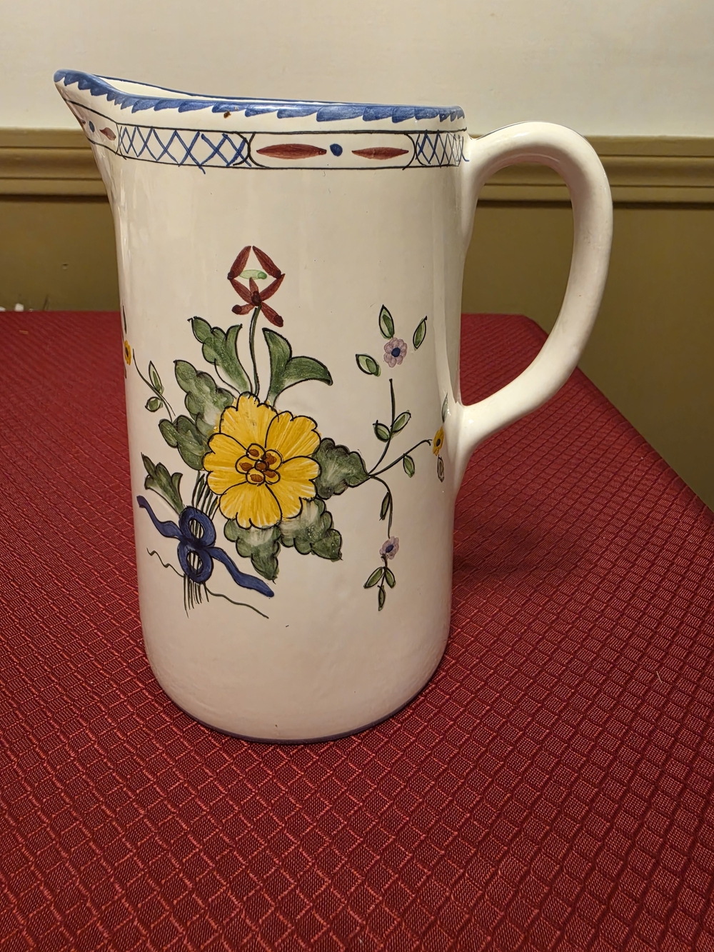 Tiffany & Co. Lisbon -Hand-Painted Floral Ceramic Pitcher in White, Yellow, Blue